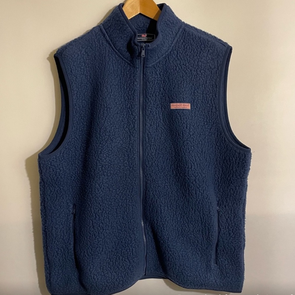 Vineyard Vines Sweater Vest Sherpa Lined Navy Blue Full Zip Size XL